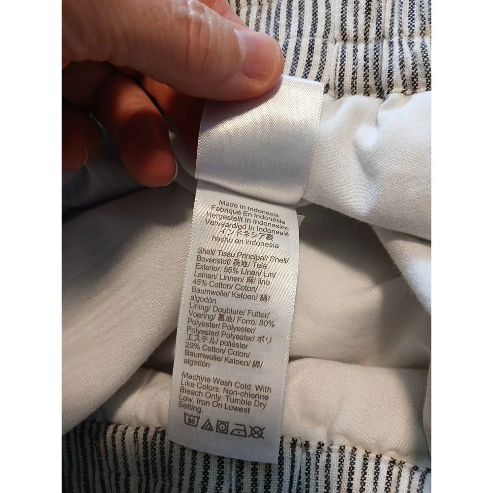 J Crew Skirt Womens Large Black/White Stripe Linen Bld Elastic Waist Seersucker